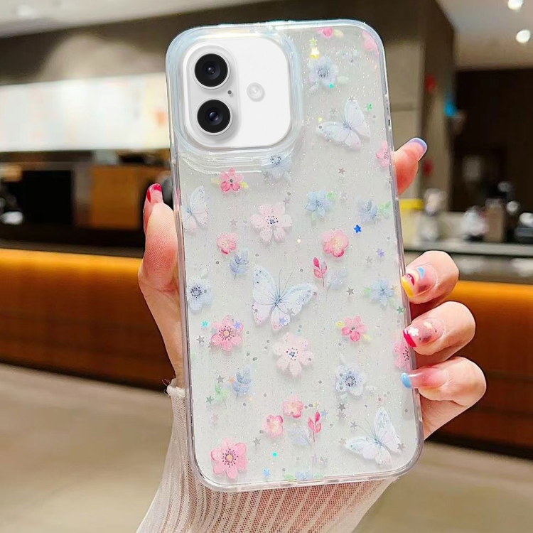 

For iPhone 16 Fresh Small Floral Epoxy TPU Phone Case(D06 Love of Butterfly)