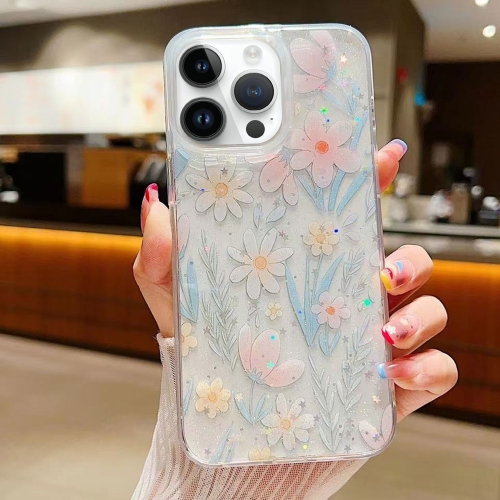 

For iPhone 16 Pro Fresh Small Floral Epoxy TPU Phone Case(D03 Floral Pink)