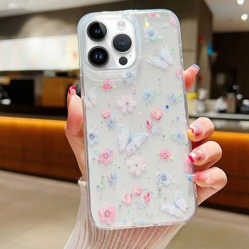 

For iPhone 16 Pro Fresh Small Floral Epoxy TPU Phone Case(D06 Love of Butterfly)