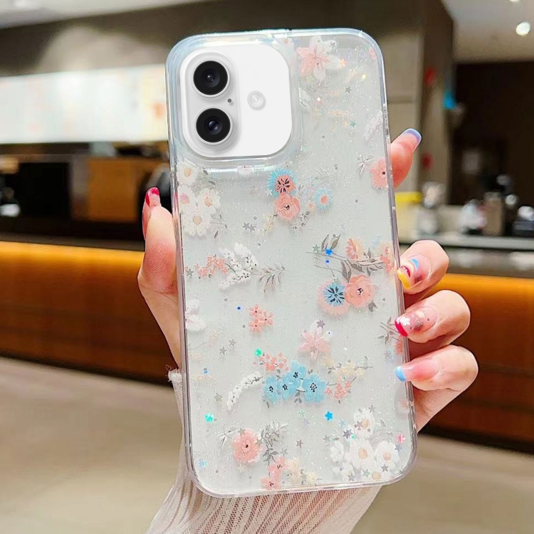 

For iPhone 16 Plus Fresh Small Floral Epoxy TPU Phone Case(D01 Beautiful Bouquet)