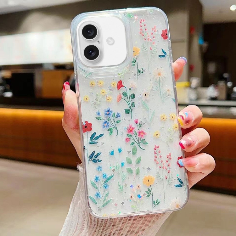 

For iPhone 16 Plus Fresh Small Floral Epoxy TPU Phone Case(D04 Colorful Floral)
