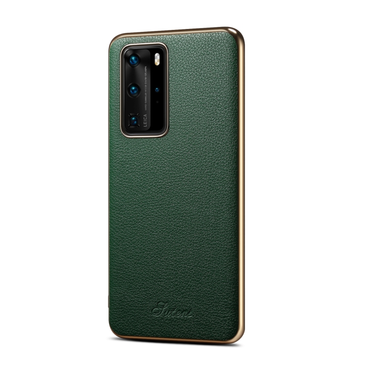 

Suteni Litchi Leather Electroplated Soft Edge Phone Case For Huawei P40(Green)