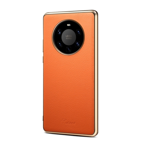

Suteni Litchi Leather Electroplated Soft Edge Phone Case For Huawei Mate 40(Orange)