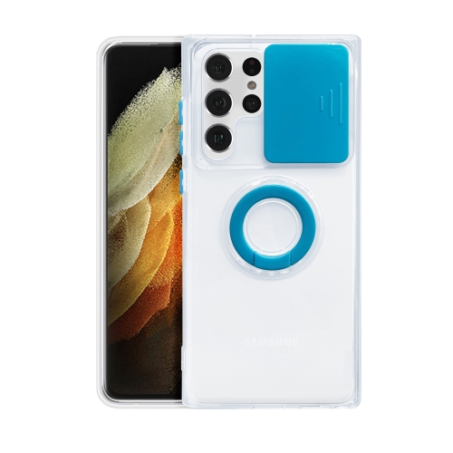 

For Samsung Galaxy S23 Ultra 5G Sliding Camshield TPU Phone Case with Ring Holder(Sky Blue)