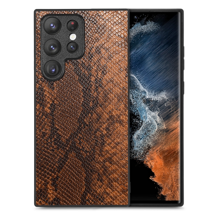 

For Samsung Galaxy S23 Ultra 5G Snakeskin Leather Back Cover Phone Case(Brown)