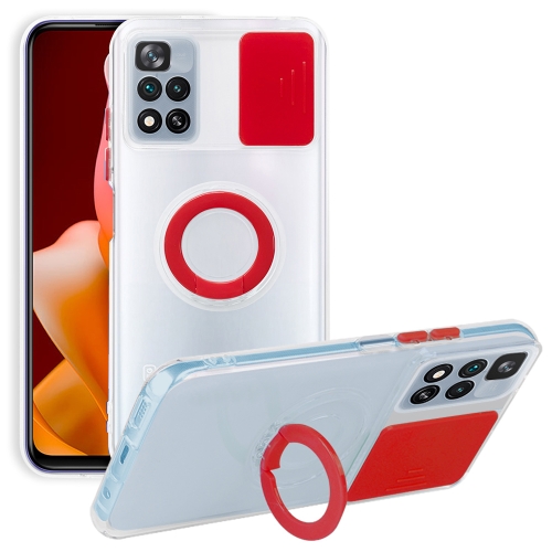 

For Xiaomi Poco X4 Pro 5G Overseas Sliding Camshield TPU Phone Case with Ring Holder(Red)