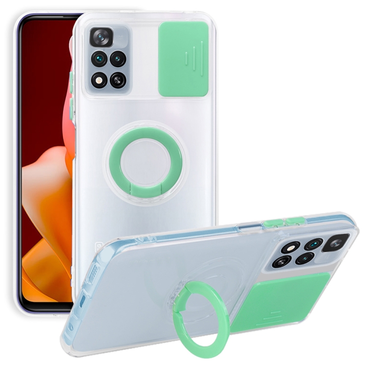 

For Xiaomi Redmi 10C Global Sliding Camshield TPU Phone Case with Ring Holder(Green)