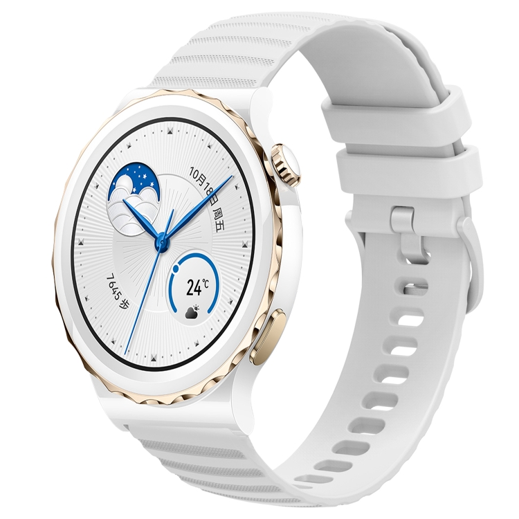 

For Huawei Watch GT3 Pro 43mm 20mm Wavy Dot Pattern Solid Color Silicone Watch Band(White)