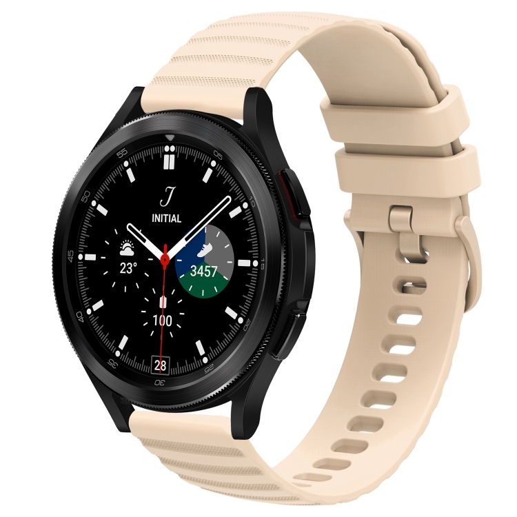 

For Samsung Galaxy Watch 4 Classic 46mm 20mm Wavy Dot Pattern Solid Color Silicone Watch Band(Beige)