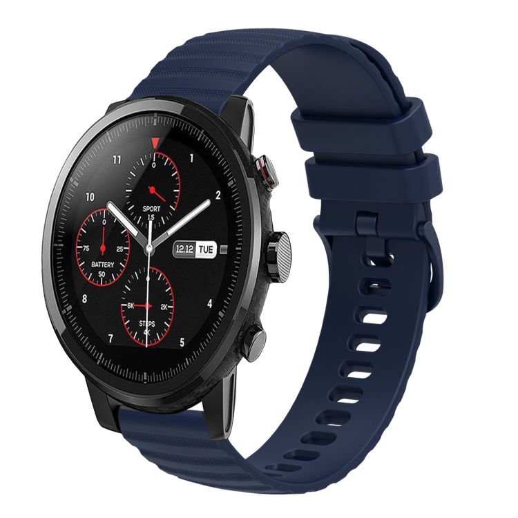 

For Amazft 2 Stratos 22mm Wavy Dot Pattern Solid Color Silicone Watch Band(Navy Blue)