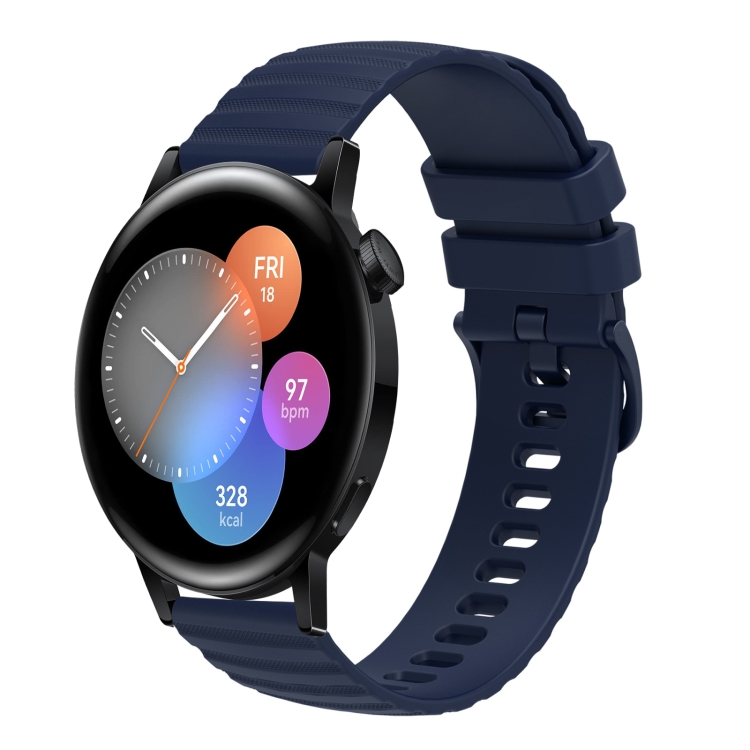 

For Huawei Watch 3 22mm Wavy Dot Pattern Solid Color Silicone Watch Band(Navy Blue)