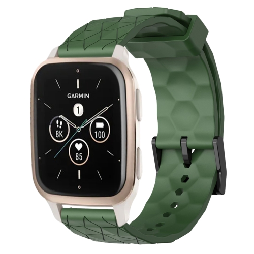 

For Garmin Forerunner Sq2 Music 20mm Football Pattern Solid Color Silicone Watch Band(Army Green)