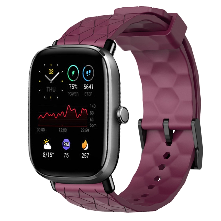 

For Amazfit GTS 2 Mini 20mm Football Pattern Solid Color Silicone Watch Band(Wine Red)
