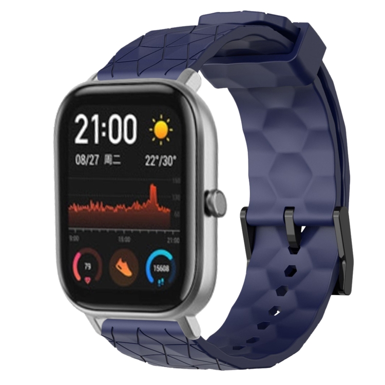 

For Amazfit GTS 20mm Football Pattern Solid Color Silicone Watch Band(Navy Blue)