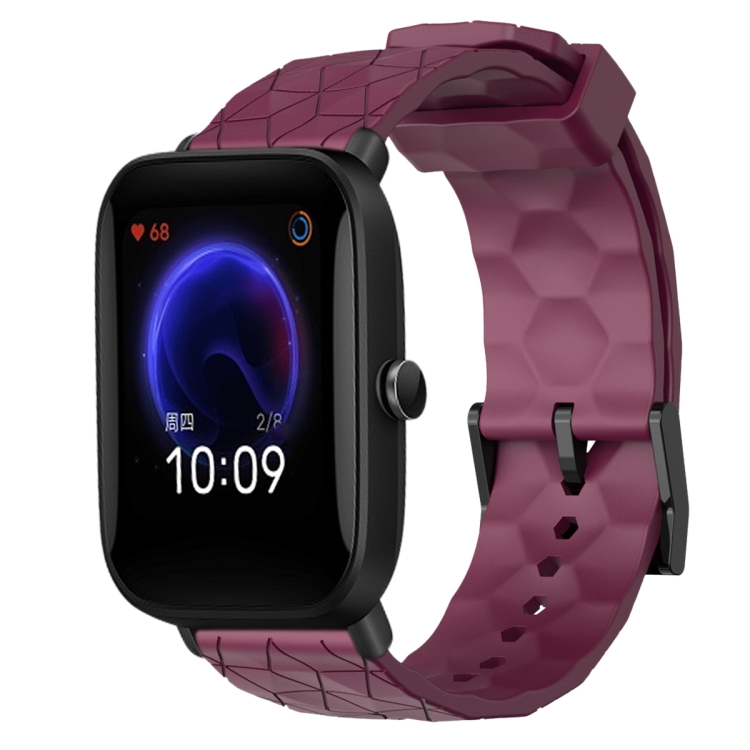 

For Amazfit Pop 20mm Football Pattern Solid Color Silicone Watch Band(Wine Red)