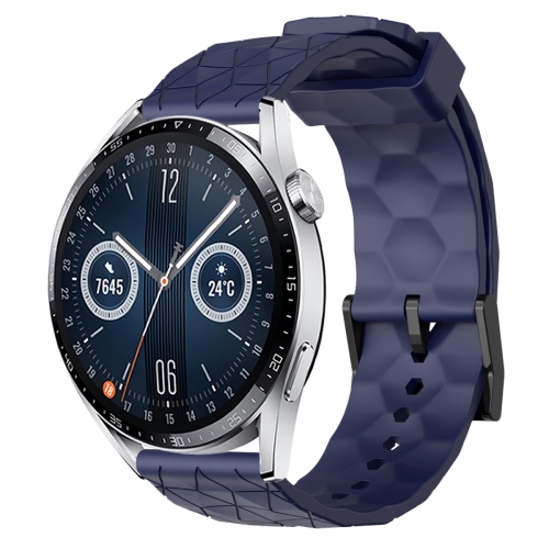 

For Huawei Watch GT3 46mm 22mm Football Pattern Solid Color Silicone Watch Band(Navy Blue)