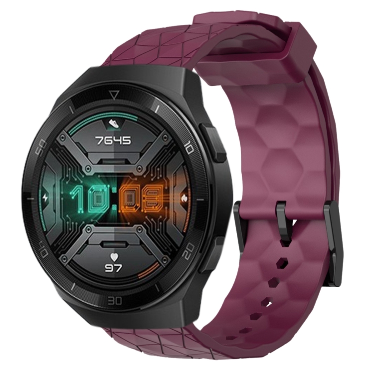

For Huawei Watch GT 2E 22mm Football Pattern Solid Color Silicone Watch Band(Wine Red)