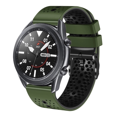 

For Samsung Galaxy Watch3 45mm 22mm Perforated Two-Color Silicone Watch Band(Army Green+Black)