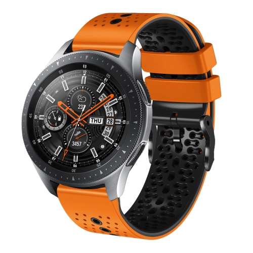 Para Samsung Galaxy Watch 46mm 22mm Correa de reloj de silicona bicolor  perforada (naranja + negro)