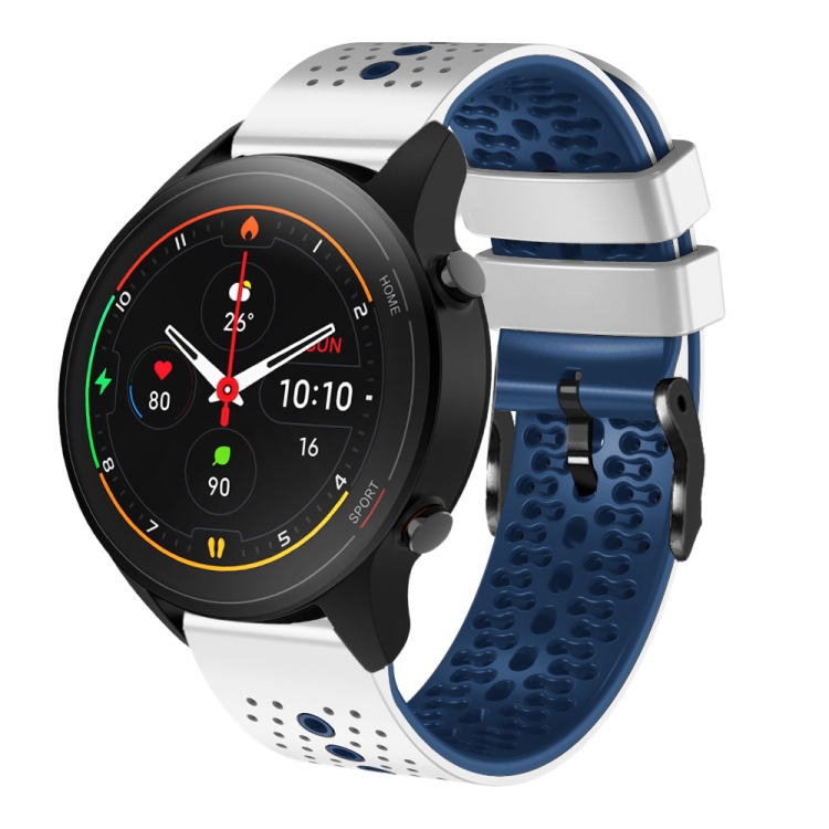 

For Xiaomi MI Watch S1 Pro 22mm Perforated Two-Color Silicone Watch Band(White+Blue)