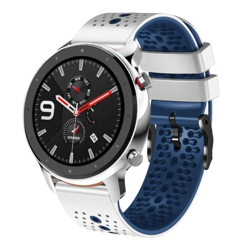 Para Amazfit GTR 4 22 mm correa de reloj de silicona bicolor perforada  (blanco + azul)