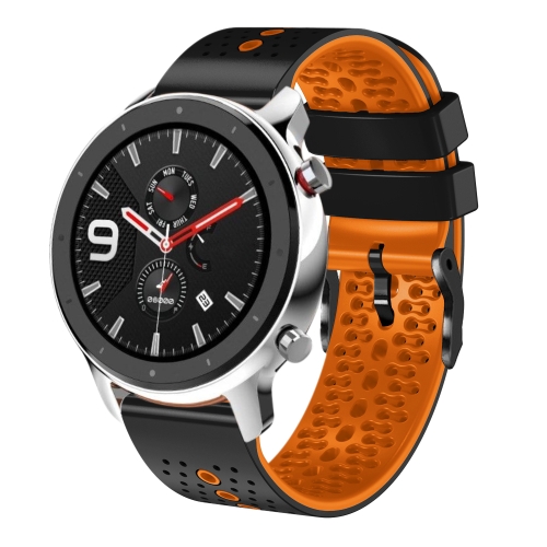 Para Amazfit GTR 4 22 mm correa de reloj de silicona bicolor perforada  (negro + naranja)