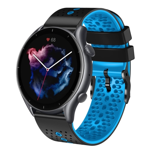 Para Amazfit GTR 4 22 mm correa de reloj de silicona bicolor perforada  (blanco + azul)