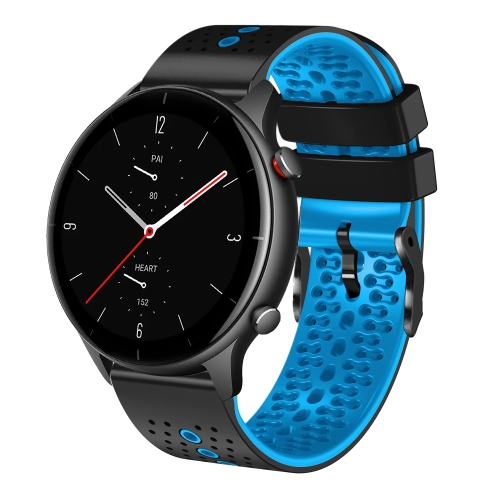 

For Amazfit GTR 2e 22mm Perforated Two-Color Silicone Watch Band(Black+Blue)