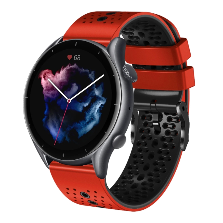 

For Amazfit 3 22mm Perforated Two-Color Silicone Watch Band(Red+Black)