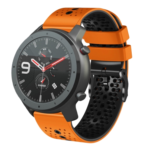 

For Amazfit GTR 47mm 22mm Perforated Two-Color Silicone Watch Band(Orange+Black)