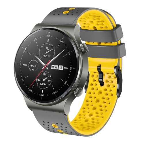 

For Huawei GT2 Pro 22mm Perforated Two-Color Silicone Watch Band(Grey+Yellow)