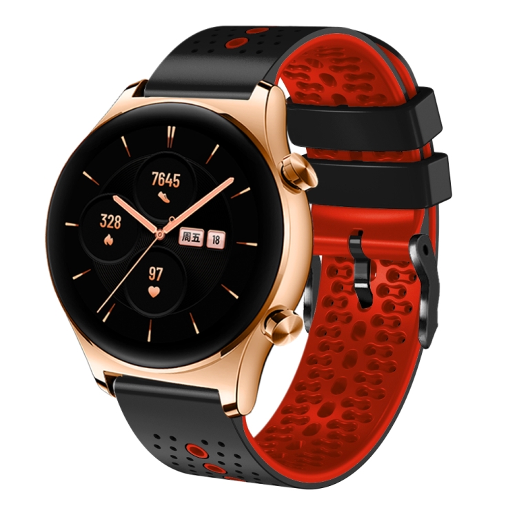 

For Honor Watch GS 3 22mm Perforated Two-Color Silicone Watch Band(Black+Red)
