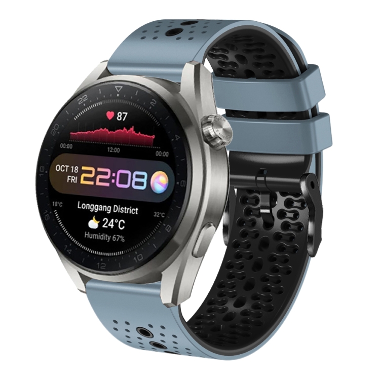 

For Huawei Watch 3 Pro New 22mm Perforated Two-Color Silicone Watch Band(Blue+Grey)