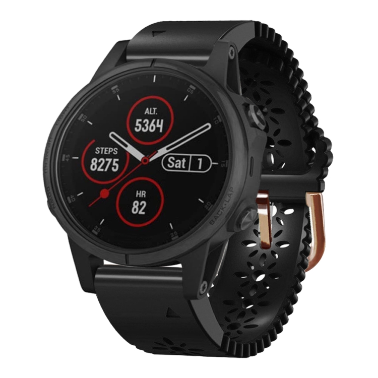 

For Garmin Fenix 5S Plus 20mm Lady's Silicone Watch Band With Lace Punch(Black)