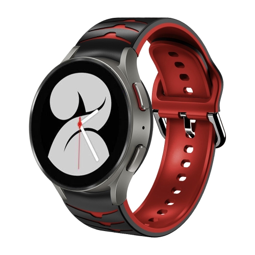 

For Samsung Galaxy Watch 4 40mm Curved Texture Silicone Watch Band(Black+Red)