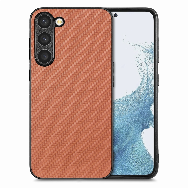 

For Samsung Galaxy S23 5G Carbon Fiber Texture Leather Back Cover Phone Case(Brown)