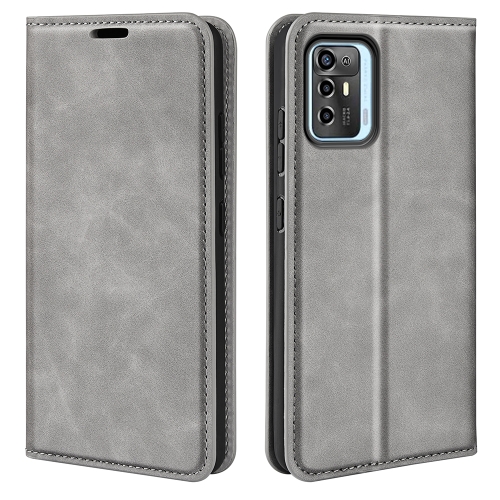 

For ZTE Blade A72 5G Retro-skin Magnetic Suction Leather Phone Case(Grey)