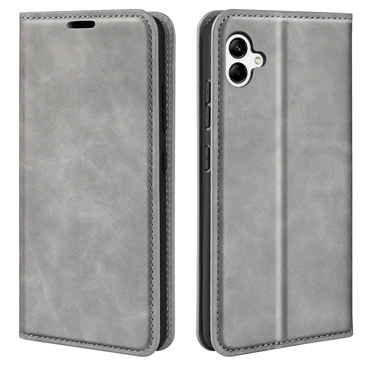 

For Samsung Galaxy A04 Retro-skin Magnetic Suction Leather Phone Case(Grey)