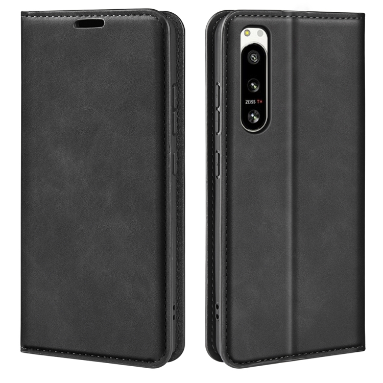 

For Sony Xperia 5 IV Retro-skin Magnetic Suction Leather Phone Case(Black)