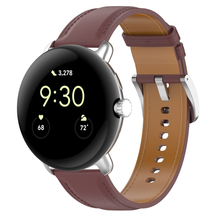 

For Google Pixel Watch Leather Embossed Sewing Watch Band(Dark Brown)