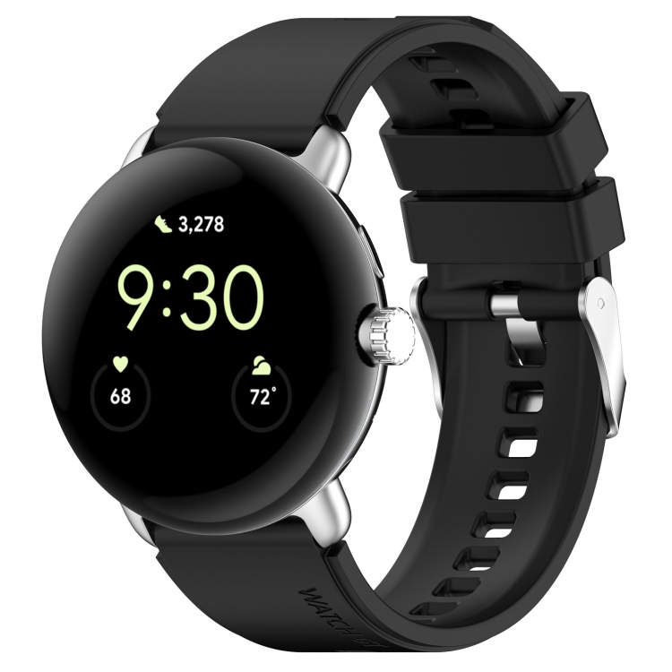 

For Google Pixel Watch Metal Connector + Solid Color Silicone Watch Band(Black)