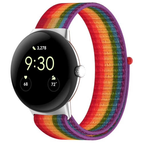 

For Google Pixel Watch Nylon Weave Watch Band(Rainbow)