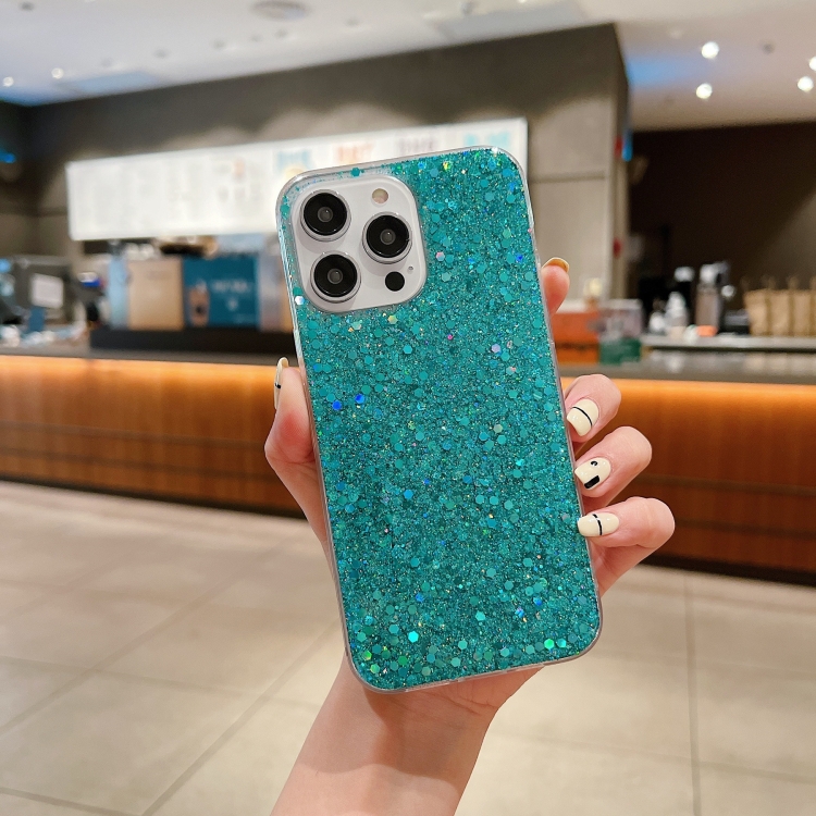 

For iPhone 13 mini Glitter Sequins Epoxy TPU Phone Case(Green)