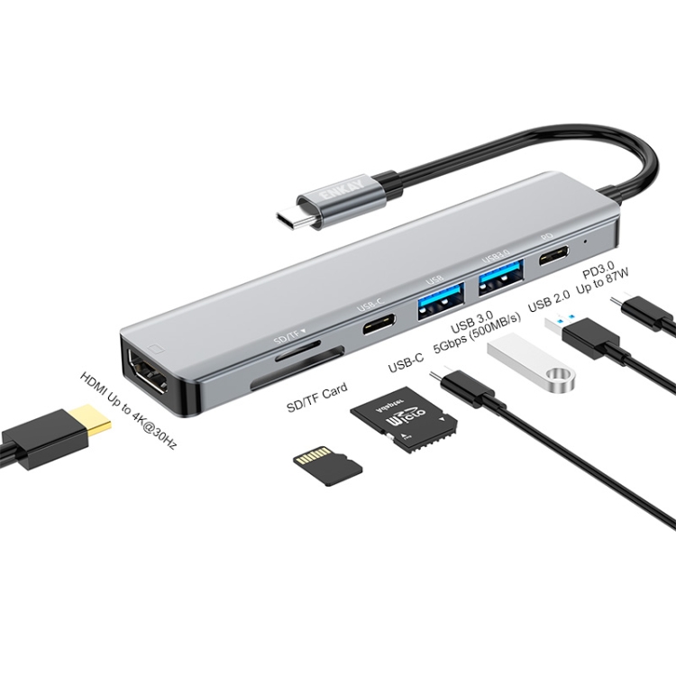 

ENKAY Hat-Prince 7 in 1 Type-C to 4K HDMI Docking Station Adapter PD Quick Charge Hub