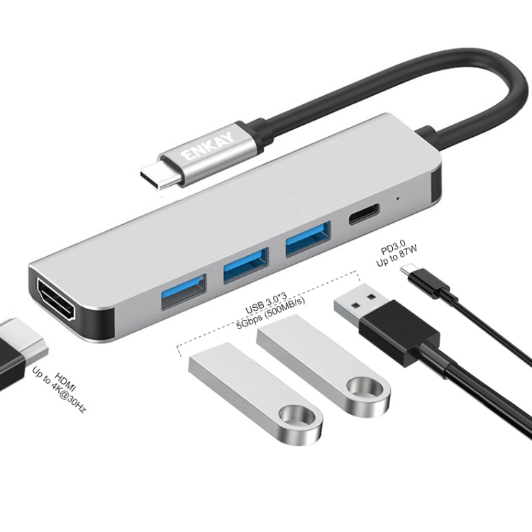 

ENKAY Hat-Prince 5 in 1 Type-C Hub 4K HDMI Converter Docking Station USB 3.0 Adapter