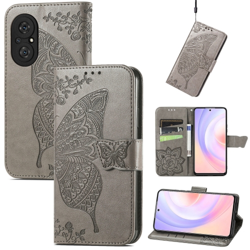 

For Huawei Nova 9 SE Butterfly Love Flower Embossed Horizontal Flip Leather Case with Bracket / Card Slot / Wallet / Lanyard(Gray)