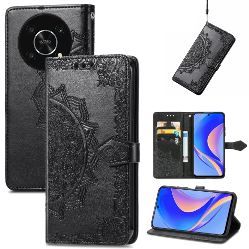 

For Huawei Nova Y90 Mandala Flower Embossed Leather Phone Case(Black)