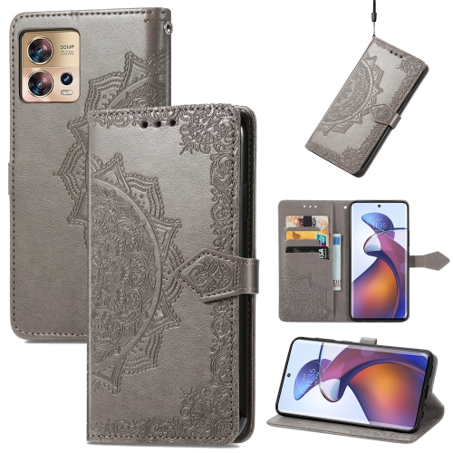 

For Motorola Edge 30 Fusion Mandala Flower Embossed Leather Phone Case(Gray)