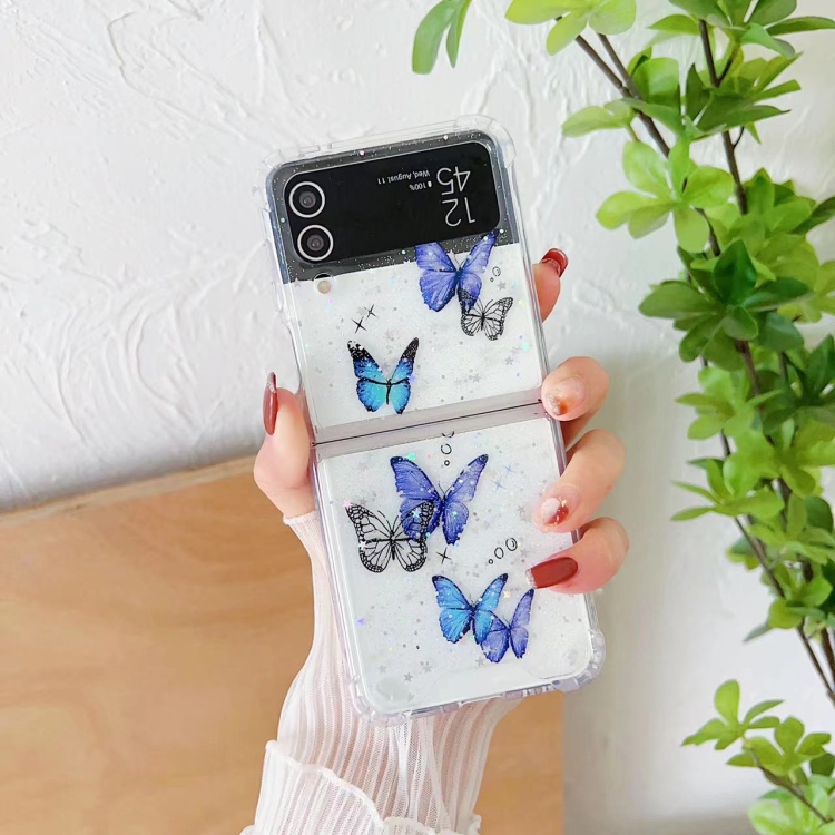 

For SAMSUNG Galaxy Z Flip3 Butterfly Glitter TPU Phone Case(Blue)