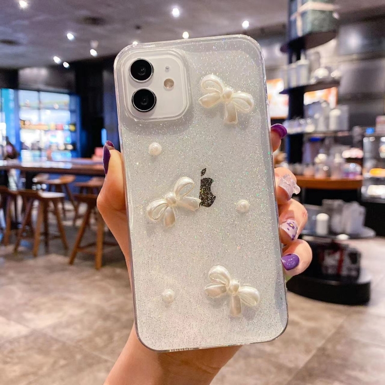 

For iPhone 14 Pearl Bow Glitter Epoxy TPU Phone Case(Three Knots)